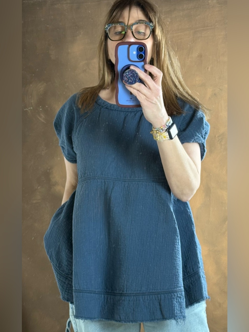 We The Free Slate Blue Gauze Peplum Tunic